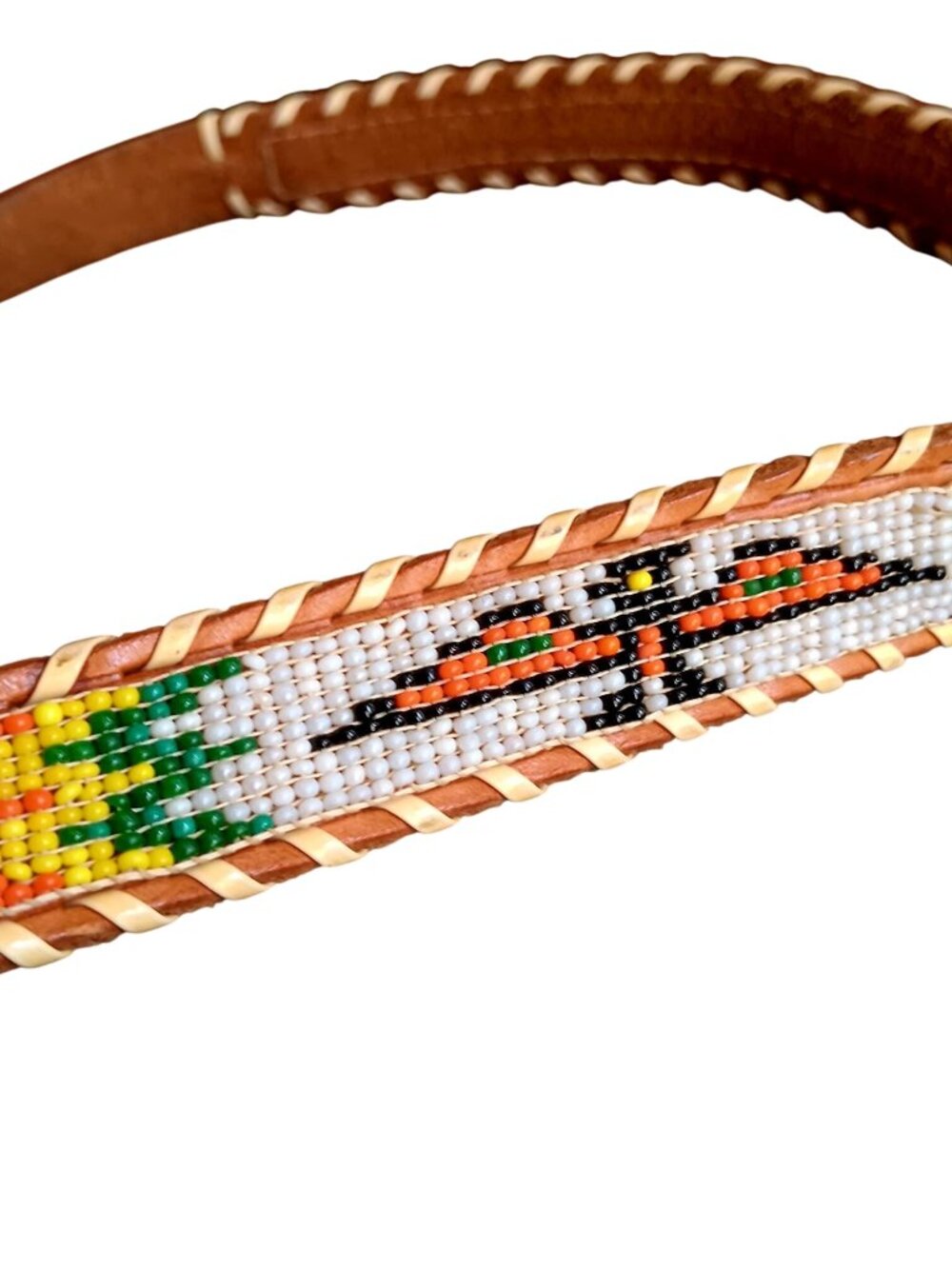 sz 32 Vintage 1960's Thunderbird Western Cowgirl Leather Belt Glass Beaded